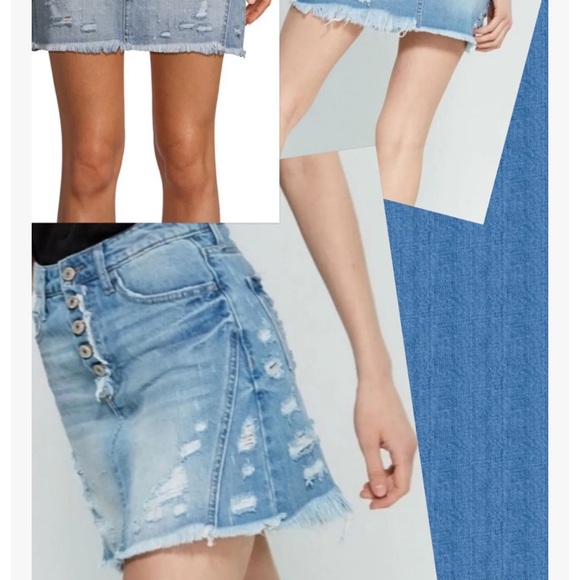 Vervet Distresser High Rise Blue Jean Button Front Mini Skirt - Picture 1 of 14